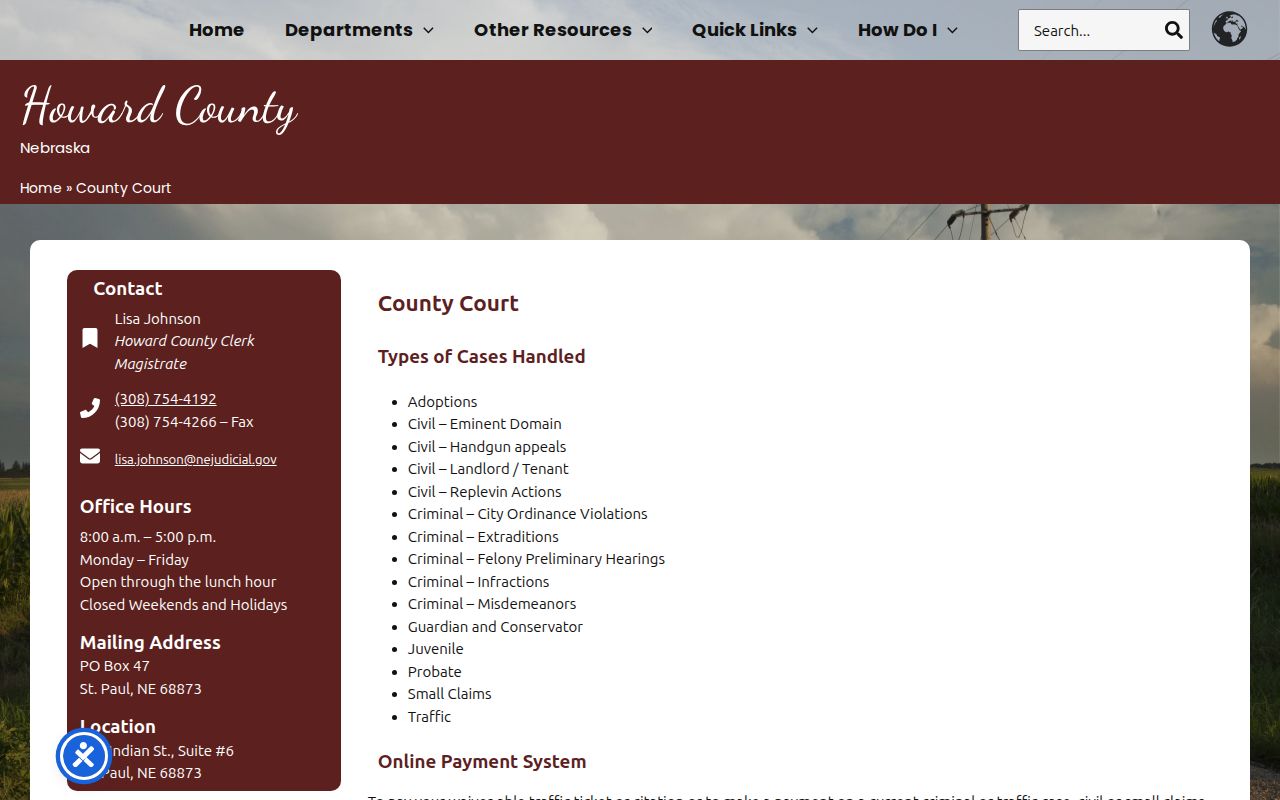 Howard County criminal court case information for County Court