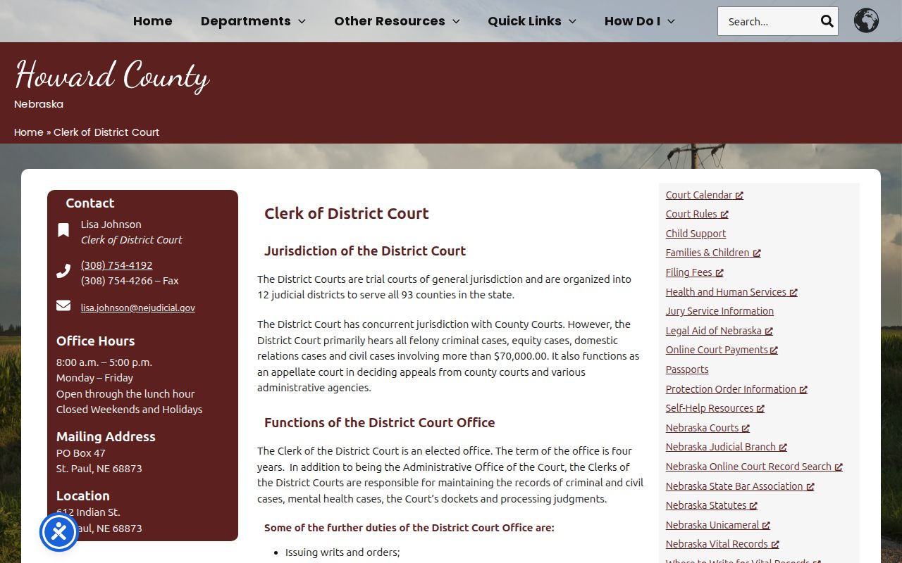 Howard County criminal court case clerk and felony records page