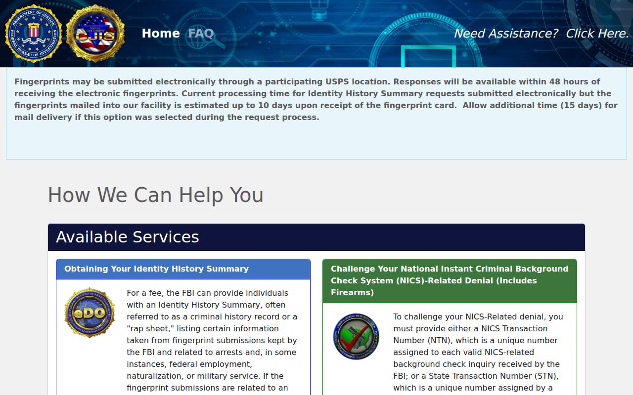 Howard County criminal history self-review through the FBI portal