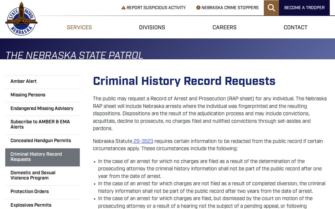 Howard County criminal history request options from Nebraska State Patrol