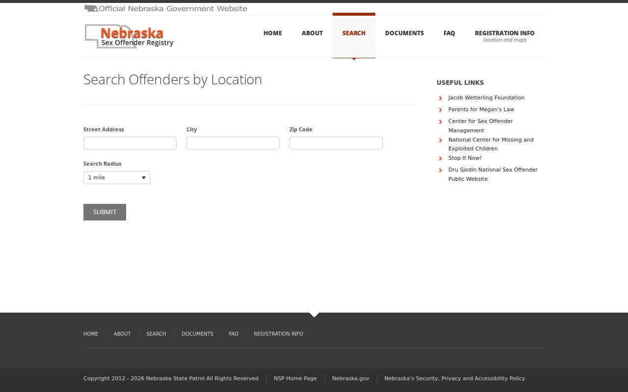 Howard County sex offender registry address and radius search fields